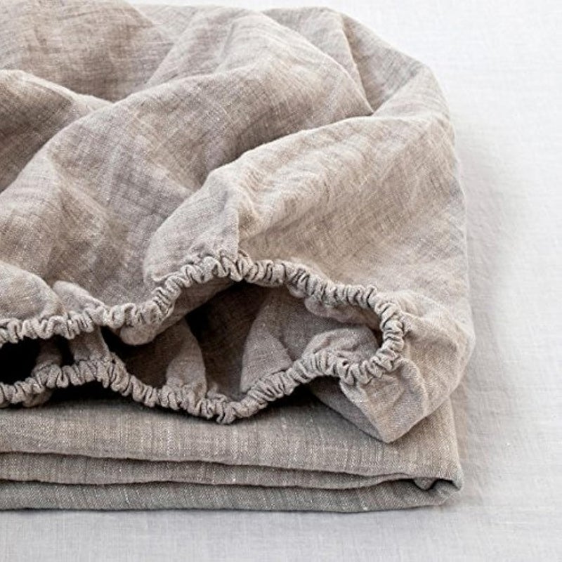 Simple&Opulence 100% Linen Fitted Sheet Queen(1 Piece), 14 Inch Deep Pocket Mattress Cover Natural French Flax Stone Washed Farmhouse Soft Breathable Bottom Sheets-Linen - Image 1